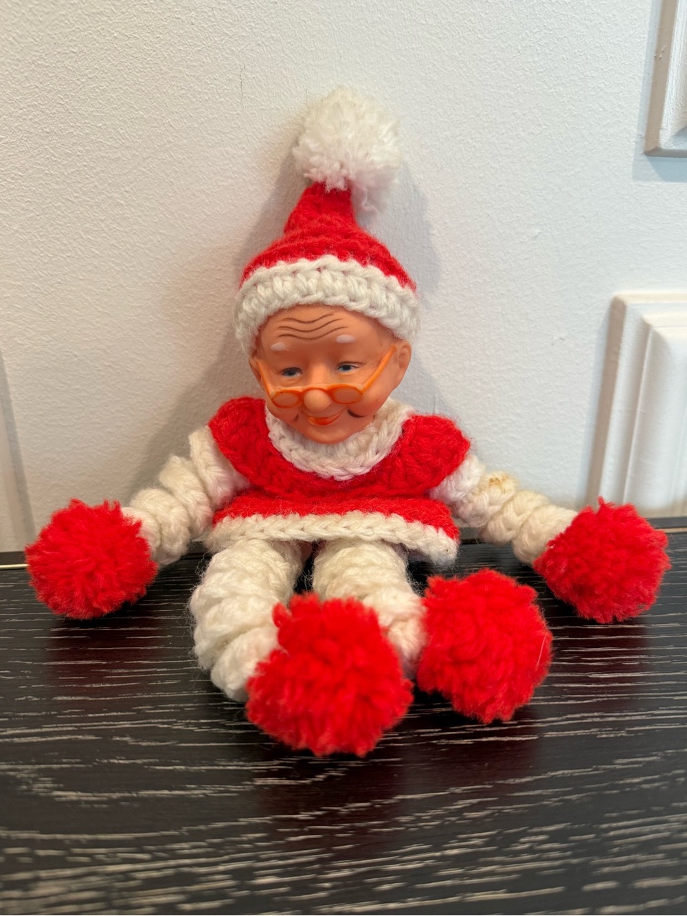 Vtg Mrs Santa Claus Crochet Rubber Face Christmas Doll